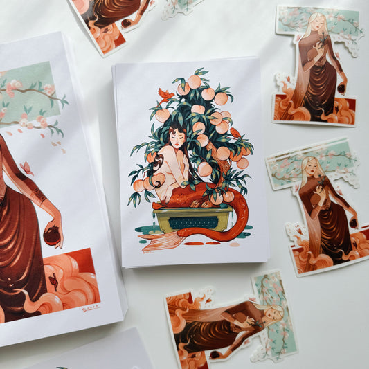 Peach Mermaid // A6 PRINT